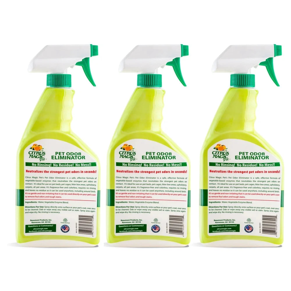 Pet Odor Eliminator 3 Pack Enzyme Formula Safe Pets Non-Irritating Deodorizing Stain Remover Home Carpet Upholstery