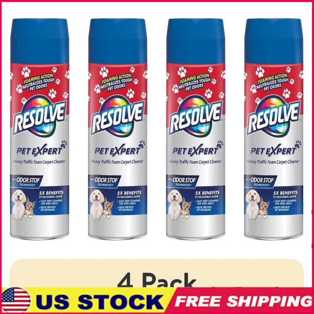 4 Pack Pet Stain Cleaner Foam 22oz Odor Remover Safe Wool Nylon Carpets Neutralizes Odors Cleans Heavy Traffic Areas