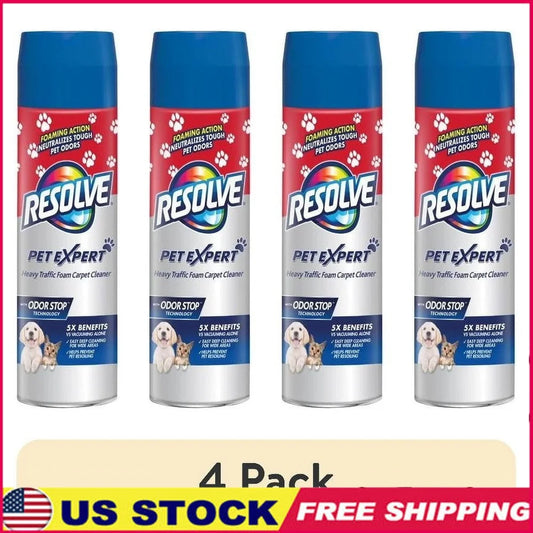 4 Pack Pet Stain Cleaner Foam 22oz Odor Remover Safe Wool Nylon Carpets Neutralizes Odors Cleans Heavy Traffic Areas
