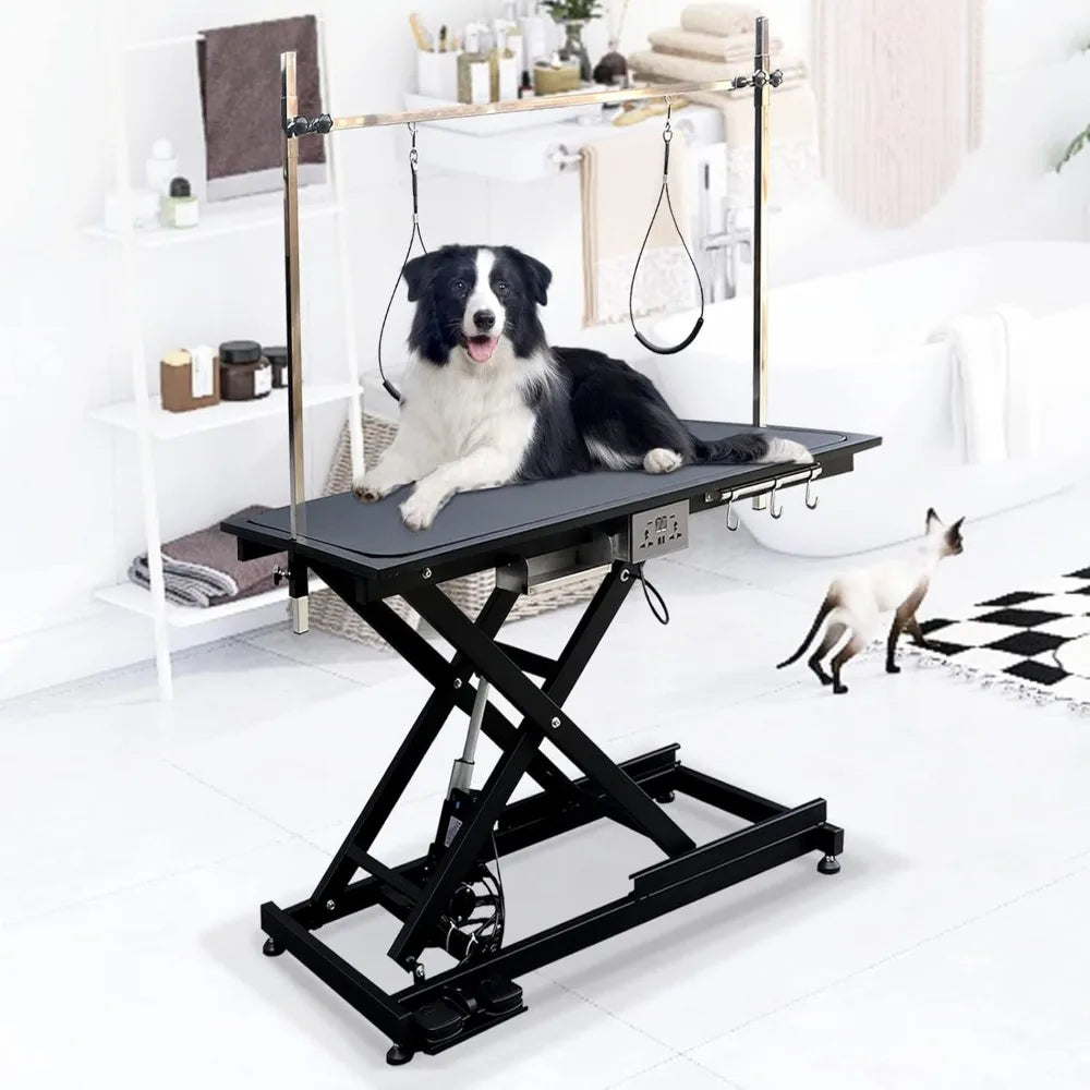 49.6” Pet Dog Grooming Table Adjustable Professional Trimming Table with Arms,Noose for Large Cat Shower Table, Maximum Capacity