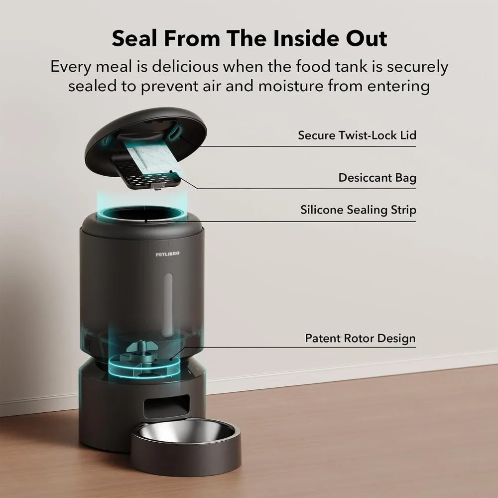 Automatic Cat Feeder, 5G WiFi Automatic Dog Feeder with Freshness Preservation, 5L Timed Cat Feeder , for Cats, Black