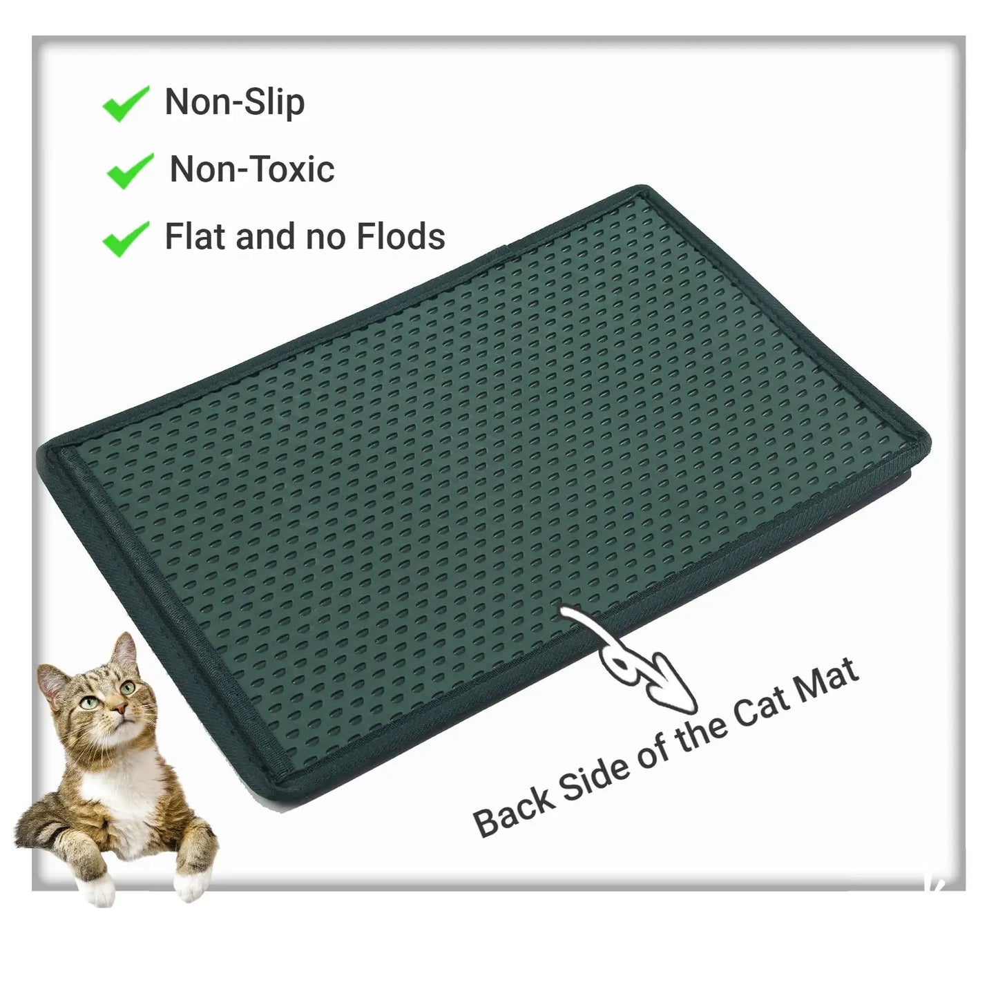 Cat Litter Mat - Double Layer MiLi Shape Scratching, Waterproof & Easy Clean, 21x14, Green - Scatter Control