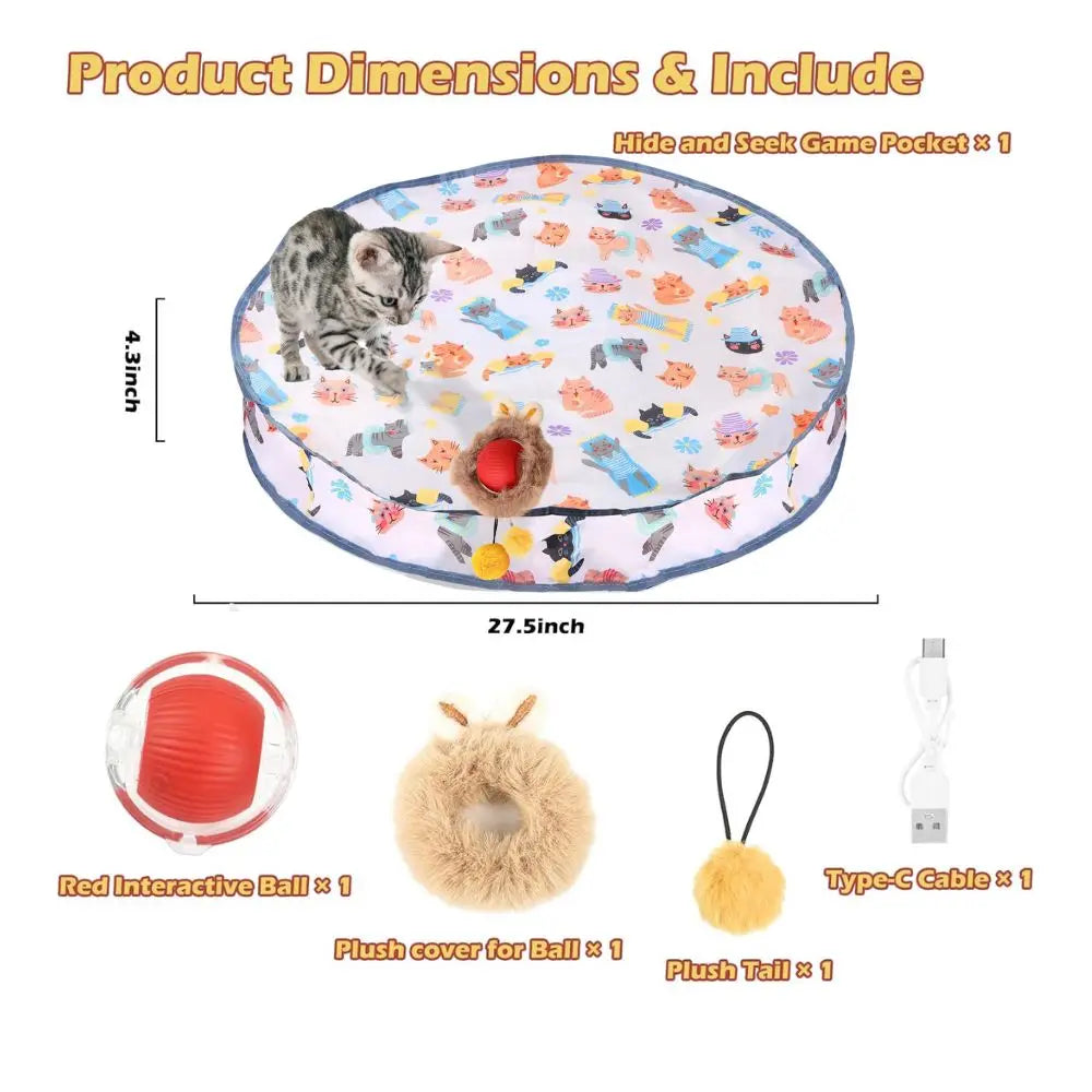 Interactive Cat Toy with a Rolling Ball And Hunting Cover - Motion-Sensing Rechargeable Indoor Cat Hide-And-Seek Game in Durable