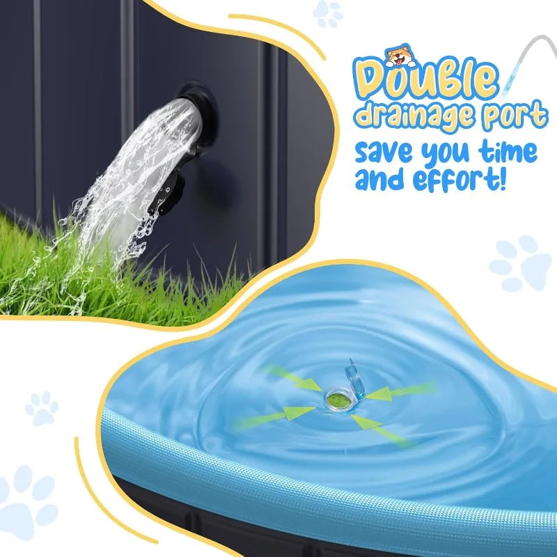 Dog Pool for Large Dogs, 63" Foldable Pet Wading Pool with Splash Sprinkler, Outdoor Summer Bathtub Heavy Duty for Puppy,