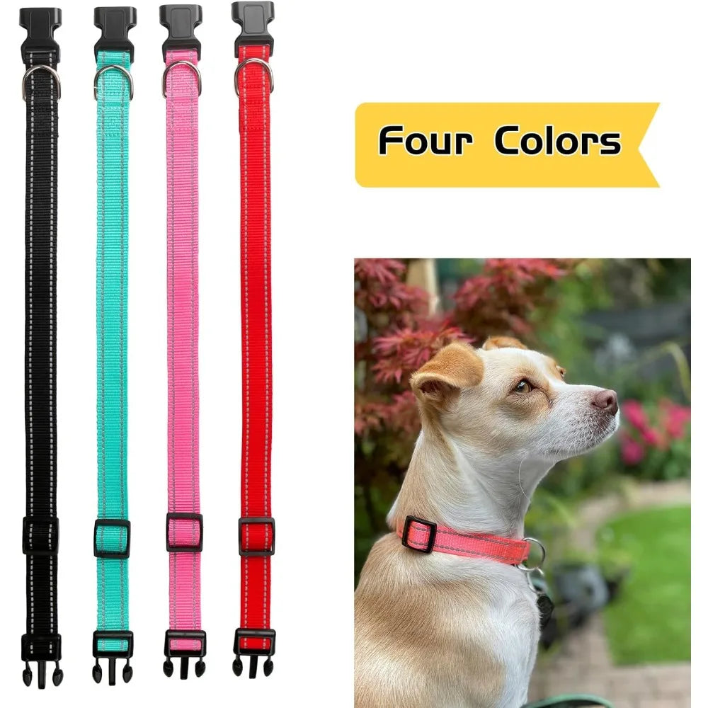 Reflective Dog Collar for Small,Medium, and Large Dogs,Ajustable Nylon Dog Collars with Quick Release Buckle,Pink XS
