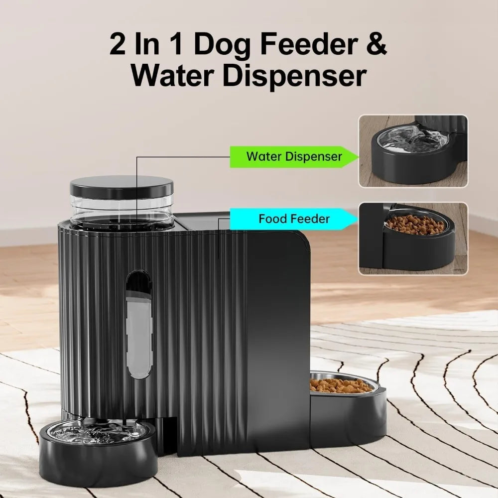 Automatic Gravity Pet Feeder, 1.8 Gallons*2 Dog Feeder and Water Dispenser Set, Feeder and Stainless Steel Water Dispenser