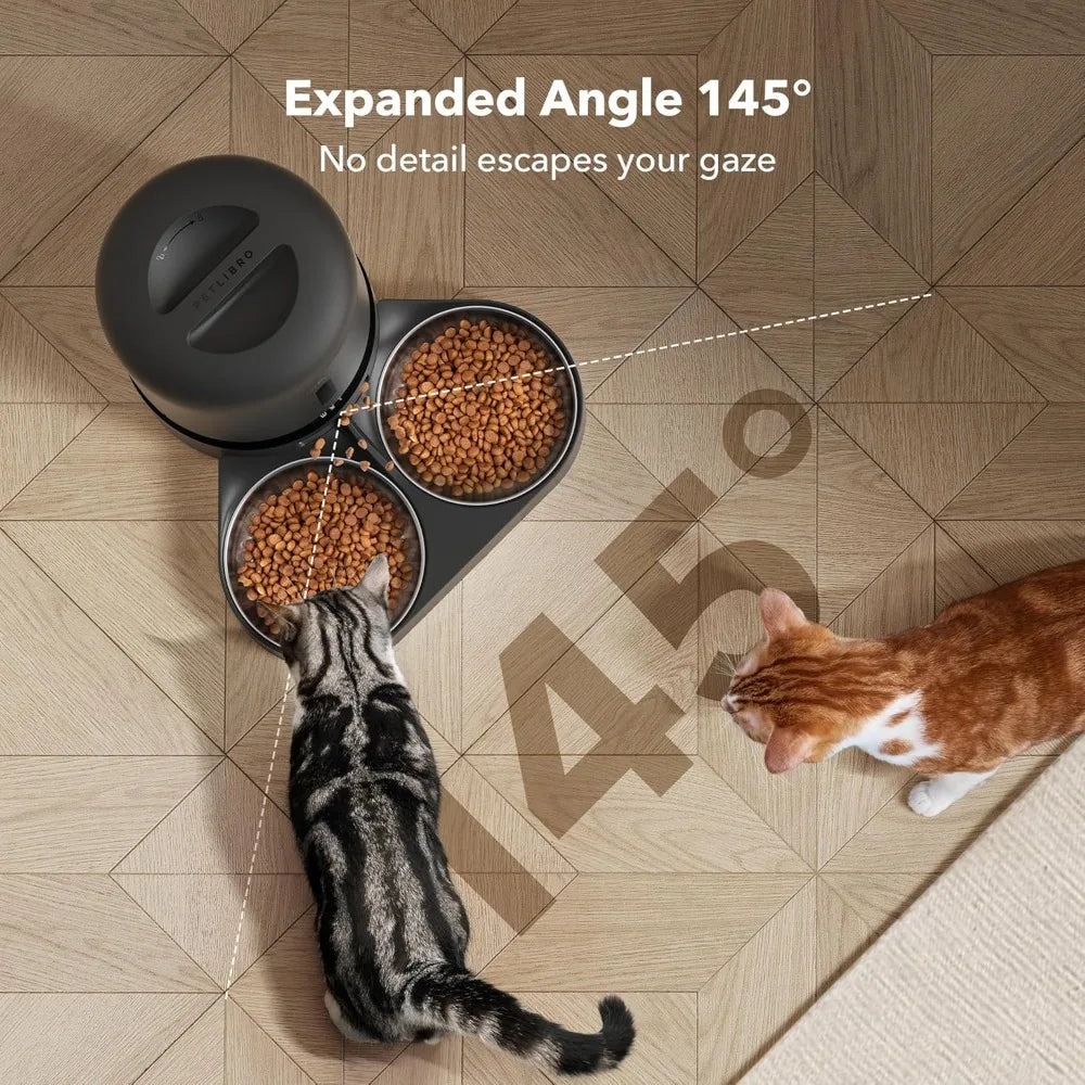 Automatic Cat Feeder with Camera for Two Cats,1080P HD Video with Night Vision, 5G WiFi Pet Feeder with 2-Way Audio,Sound Alerts