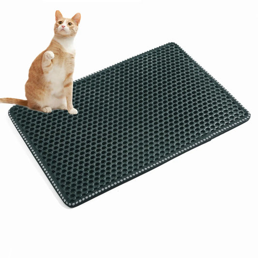 Cat Litter Mat - Double Layer MiLi Shape Scratching, Waterproof & Easy Clean, 21x14, Green - Scatter Control