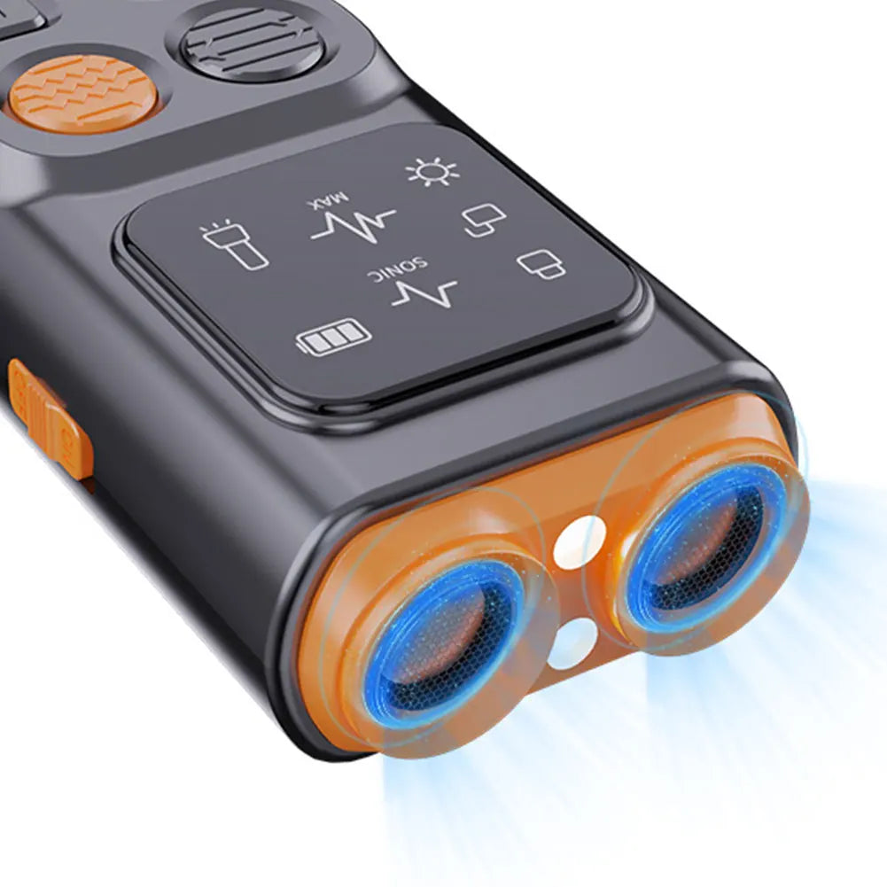 Rechargeable Sonic Anti Dog Bark Deterrent Device with Dual Ultrasonic Emitter LED Flashlight Shock Bark Collar Alternative