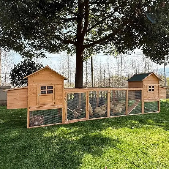 Outdoor Chicken Coop for 4-8 Chickens Wooden Hen Rabbit House Poultry Pet Hutch Run Cage w/Waterproof Asphalt Roof, Ramp, Nestin