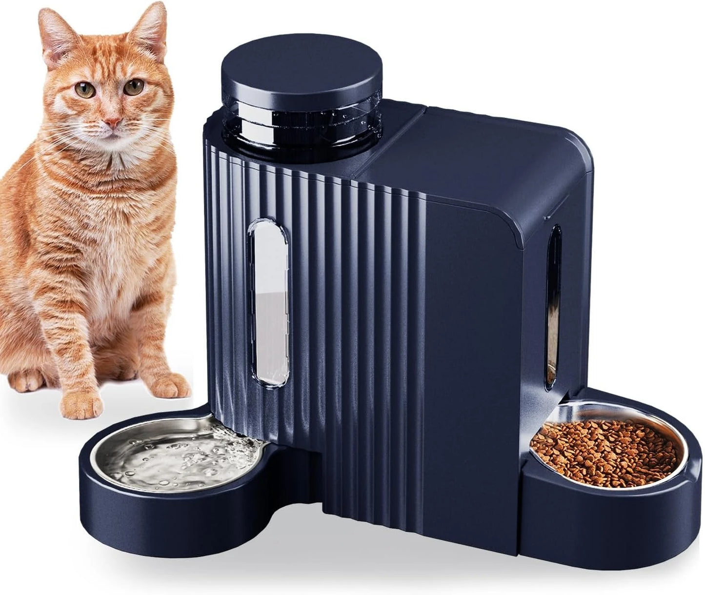 Automatic Gravity Pet Feeder, 1.8 Gallons*2 Dog Feeder and Water Dispenser Set, Feeder and Stainless Steel Water Dispenser