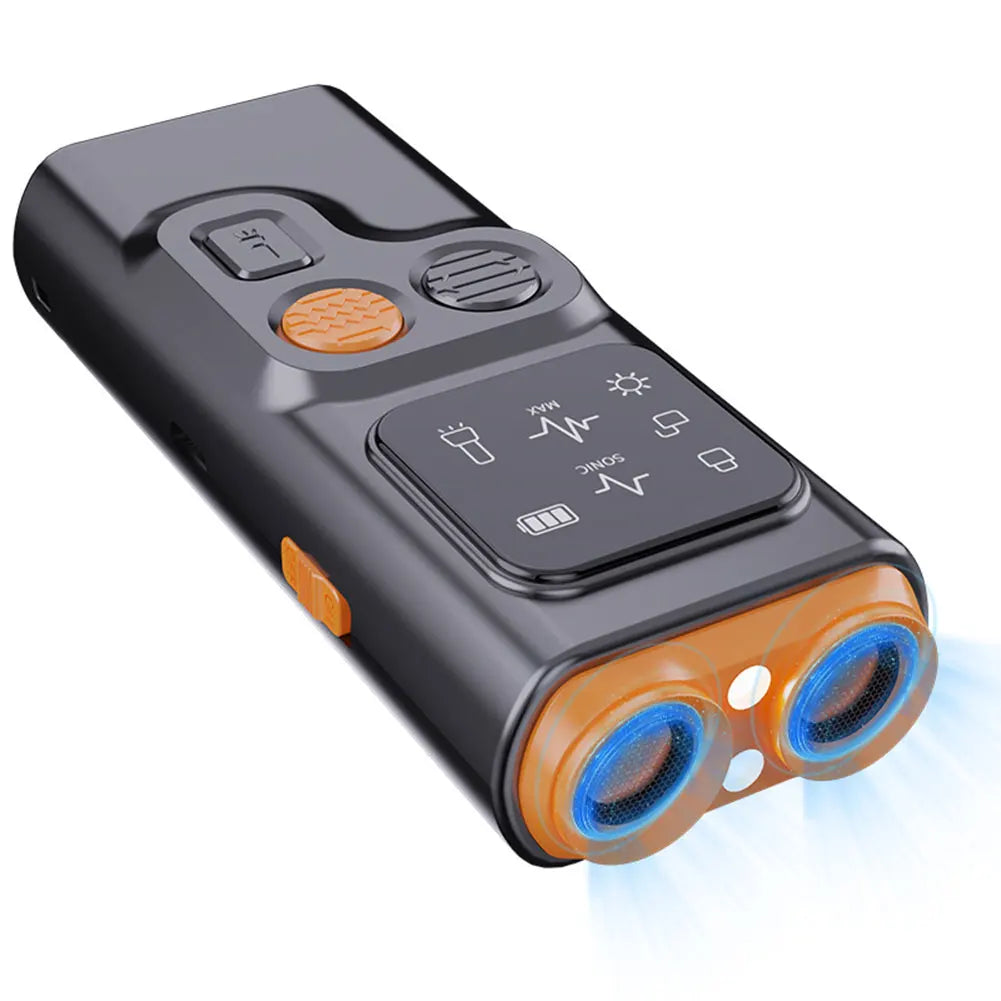 Rechargeable Sonic Anti Dog Bark Deterrent Device with Dual Ultrasonic Emitter LED Flashlight Shock Bark Collar Alternative