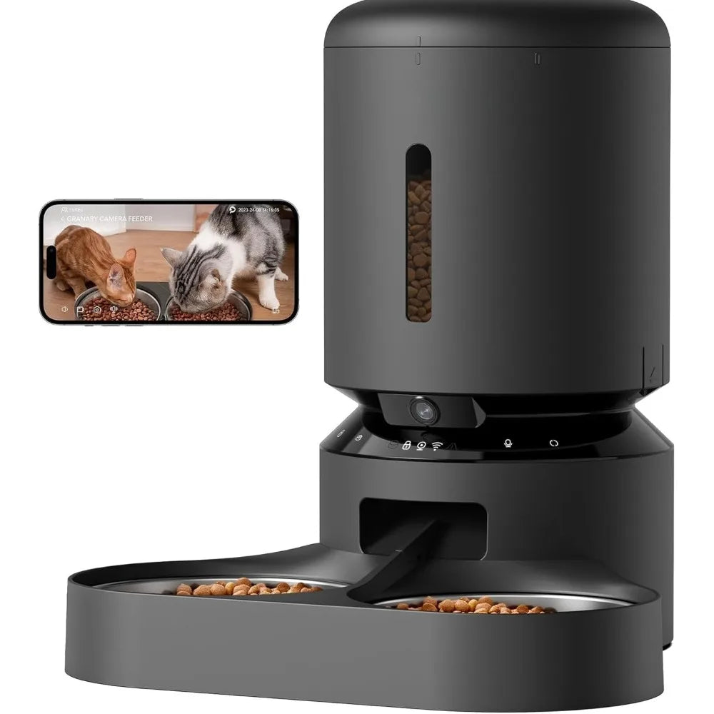 Automatic Cat Feeder with Camera for Two Cats,1080P HD Video with Night Vision, 5G WiFi Pet Feeder with 2-Way Audio,Sound Alerts