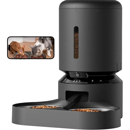 Automatic Cat Feeder with Camera for Two Cats,1080P HD Video with Night Vision, 5G WiFi Pet Feeder with 2-Way Audio,Sound Alerts