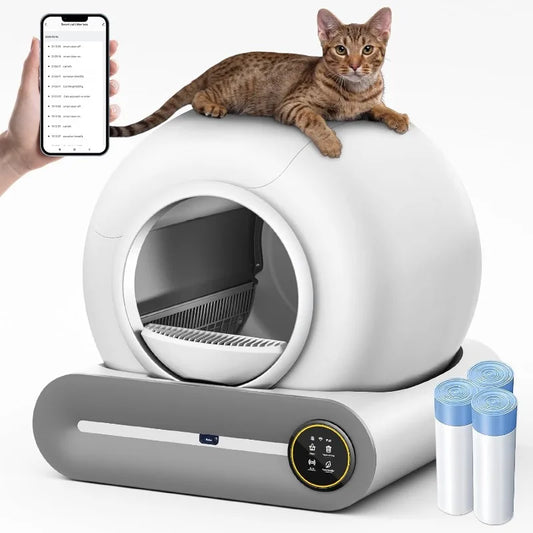 Self Cleaning Litter Box, Automatic Cat Litter Box Self Cleaning for Multiple Cats, 65L+9L Robot, 3 Rolls Grabage Bags, Nega