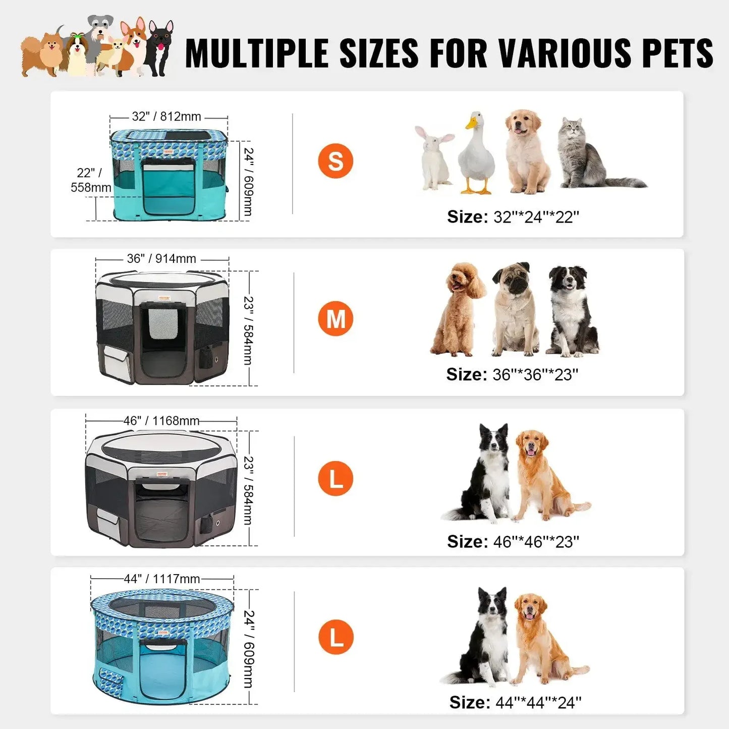 Foldable Pet Playpen, 36 inch Portable Dog Playpen, Crate Kennel for Puppy, Dog, Cat, Premium Waterproof 600D Oxford Cloth
