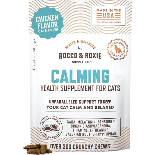Cat Calming Treats with Melatonin Stress Relief and Relaxation Chewy Chicken Flavored Chews Grooming Travel Vet Visits Sleep Aid