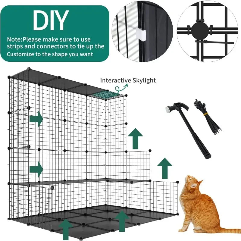4-Tier Indoor Cat Enclosure with Hammock - Large Metal Wire Playpen Kennel for 1-3 Cats