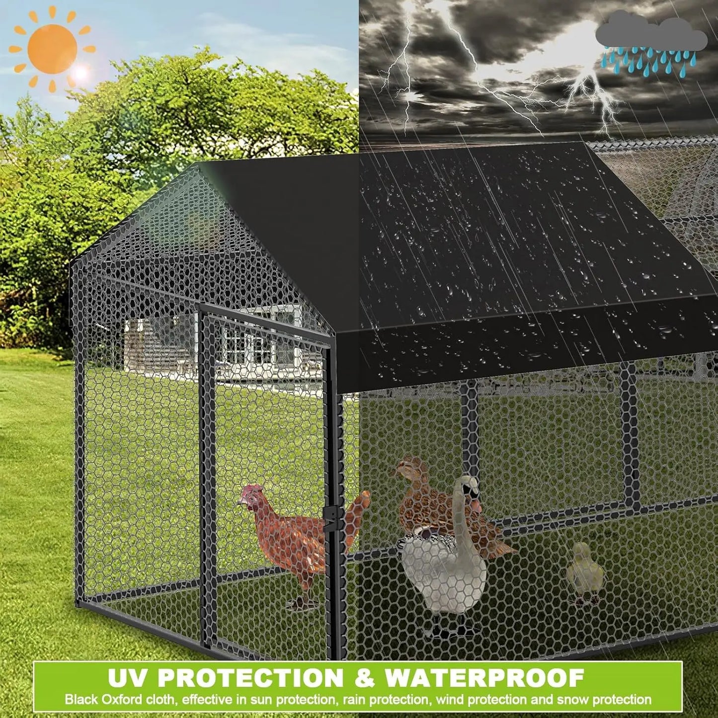 Large Metal Chicken Coop Chicken Run with Cover for 10-12 Chickens 120"×40"×40" Backyard Farm Animal Enclosure Crate Pet Playpen