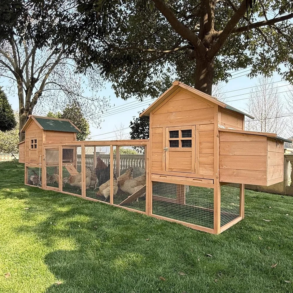 Outdoor Chicken Coop for 4-8 Chickens Wooden Hen Rabbit House Poultry Pet Hutch Run Cage w/Waterproof Asphalt Roof, Ramp, Nestin
