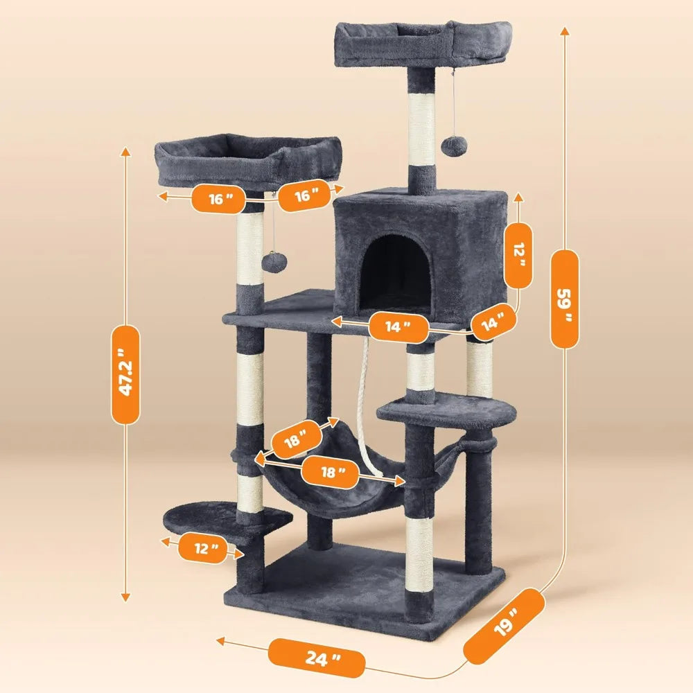 Cat Tree Large Cat Tower with Scratching Posts, Pet Play House Climber Activity Center with Condo and Anti-Dump Device