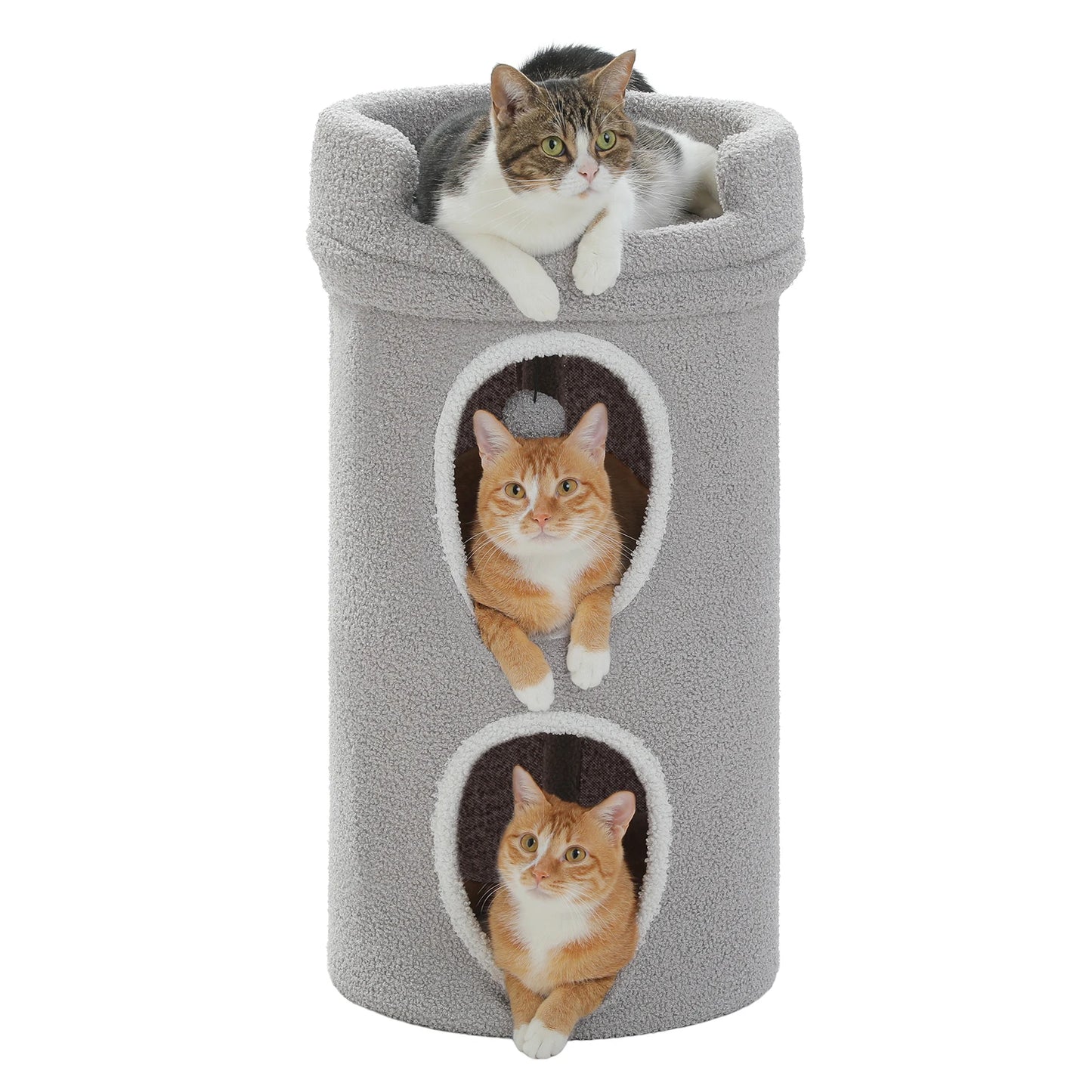 Double-Deck Cat House with Pompom Ball, Large Cat Condo, Cat Bed with Soft Flower Perch, Spacious Cozy Condo for Multi Cats