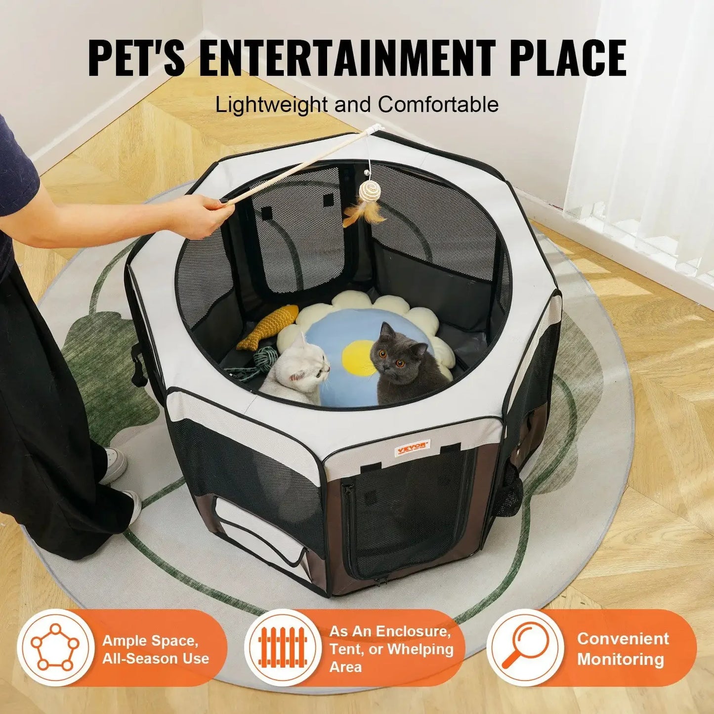 Foldable Pet Playpen, 36 inch Portable Dog Playpen, Crate Kennel for Puppy, Dog, Cat, Premium Waterproof 600D Oxford Cloth
