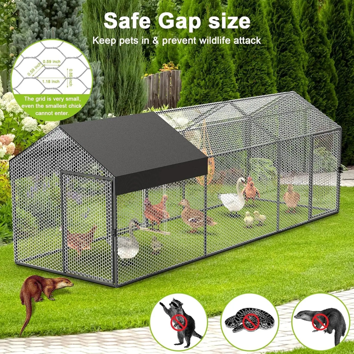 Large Metal Chicken Coop Chicken Run with Cover for 10-12 Chickens 120"×40"×40" Backyard Farm Animal Enclosure Crate Pet Playpen