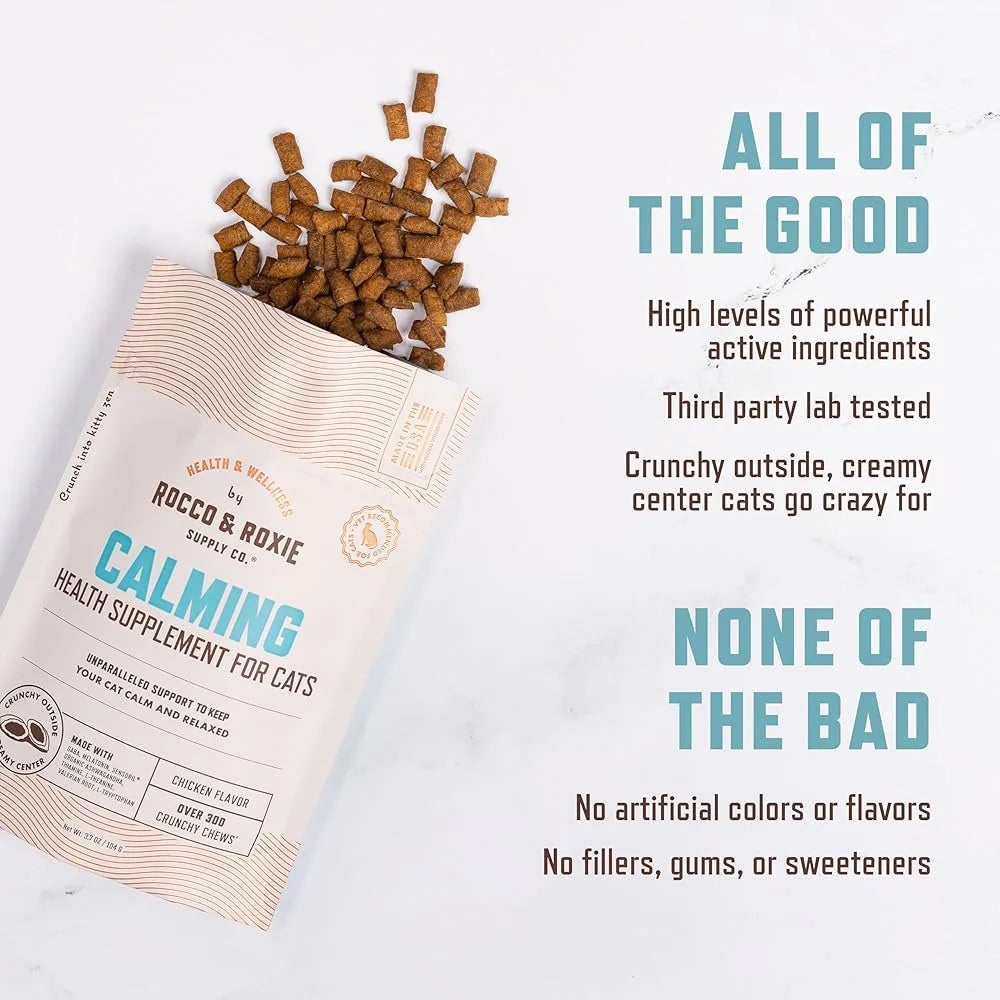 Cat Calming Treats with Melatonin Stress Relief and Relaxation Chewy Chicken Flavored Chews Grooming Travel Vet Visits Sleep Aid