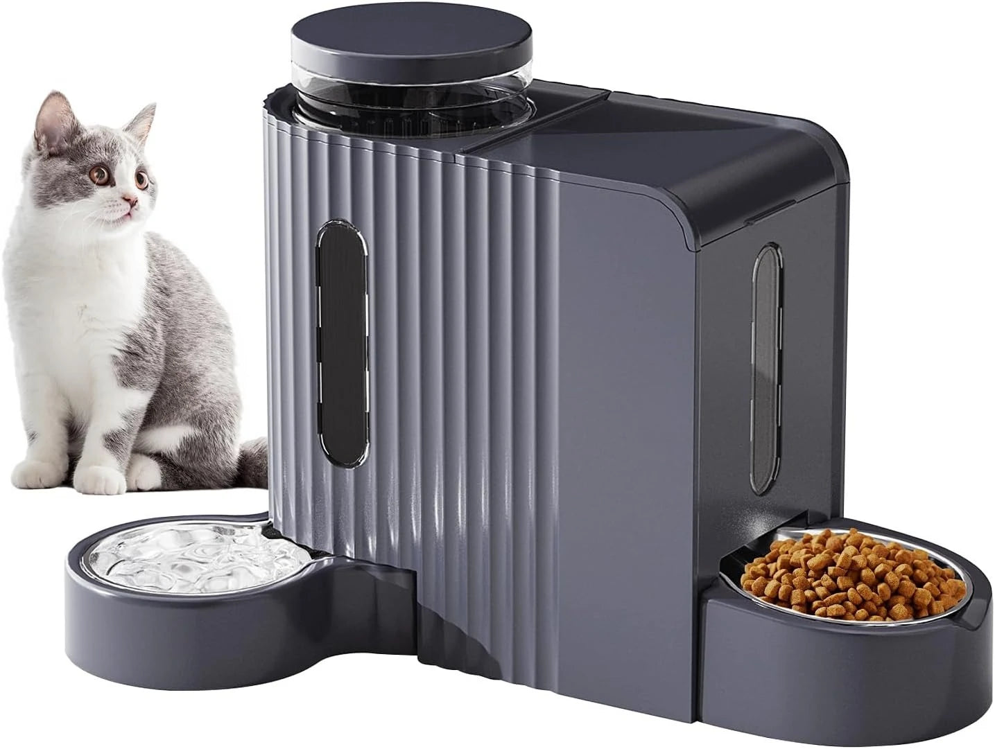 Automatic Gravity Pet Feeder, 1.8 Gallons*2 Dog Feeder and Water Dispenser Set, Feeder and Stainless Steel Water Dispenser