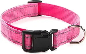 Reflective Dog Collar for Small,Medium, and Large Dogs,Ajustable Nylon Dog Collars with Quick Release Buckle,Pink XS