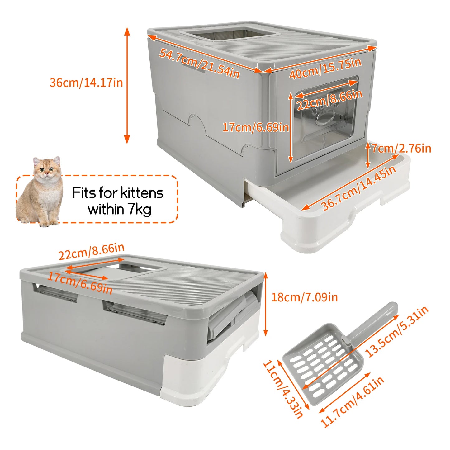 4-Style Stainless Steel Cat Litter Box with Lid Large Kitty Litter Box Enclosed with High Sided Enclosure Scoop Non-Sticky