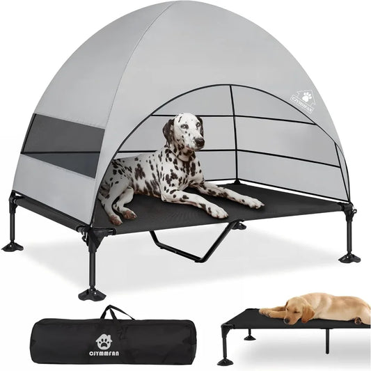 Elevated Dog Bed with Upgraded Canopy, Raised Outdoor Dog Tent with Powerful Anti-Slip Feet