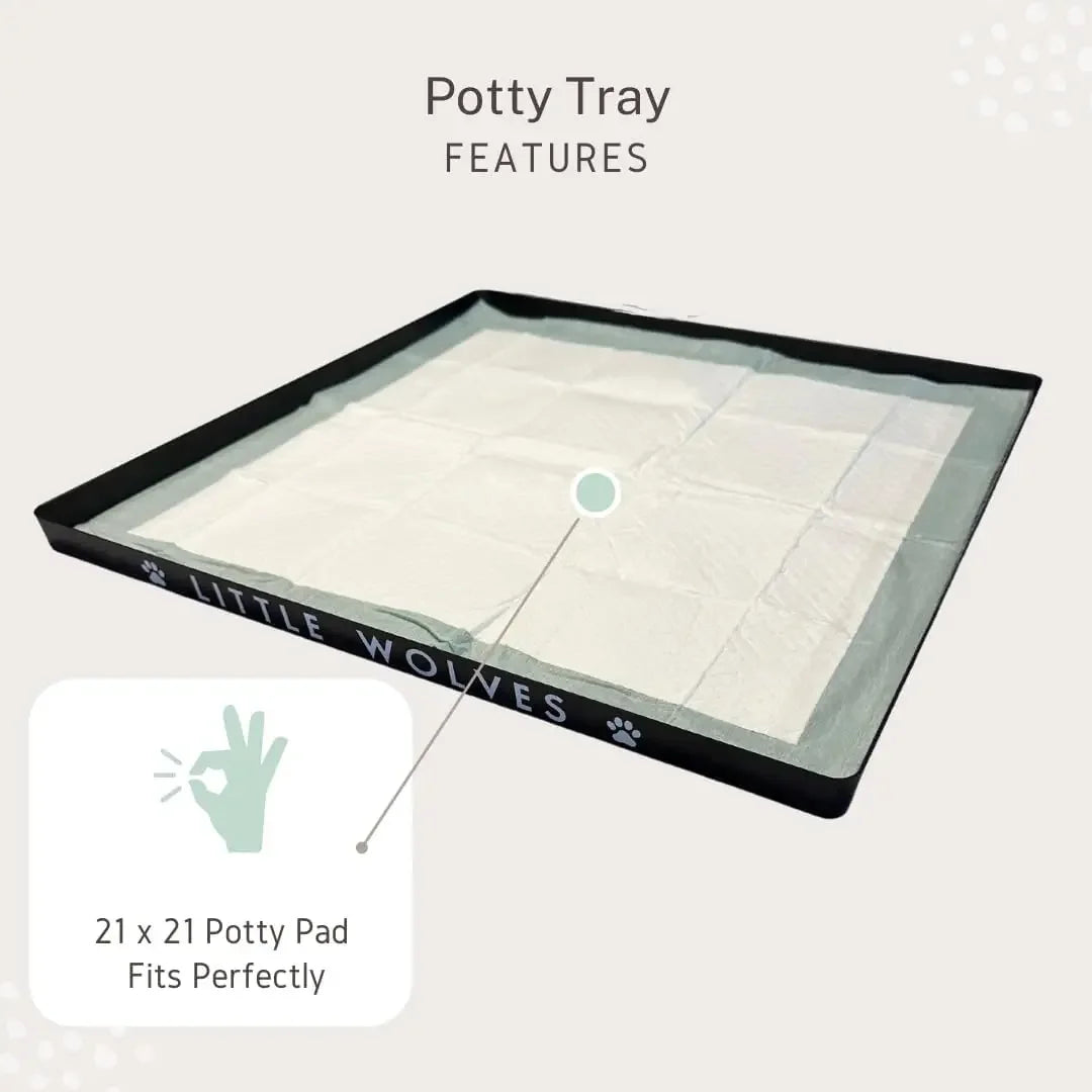 Little Wolves Puppy Potty Tray Essentials: 22x22 Reusable Heavy-Duty Tray w/Dog Pee Pads, Housebreaking Supplies,