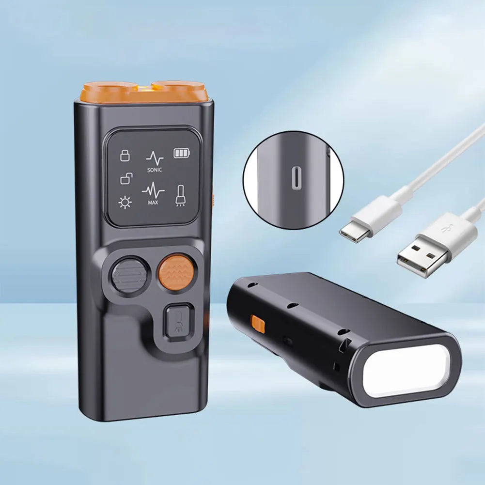 Rechargeable Sonic Anti Dog Bark Deterrent Device with Dual Ultrasonic Emitter LED Flashlight Shock Bark Collar Alternative