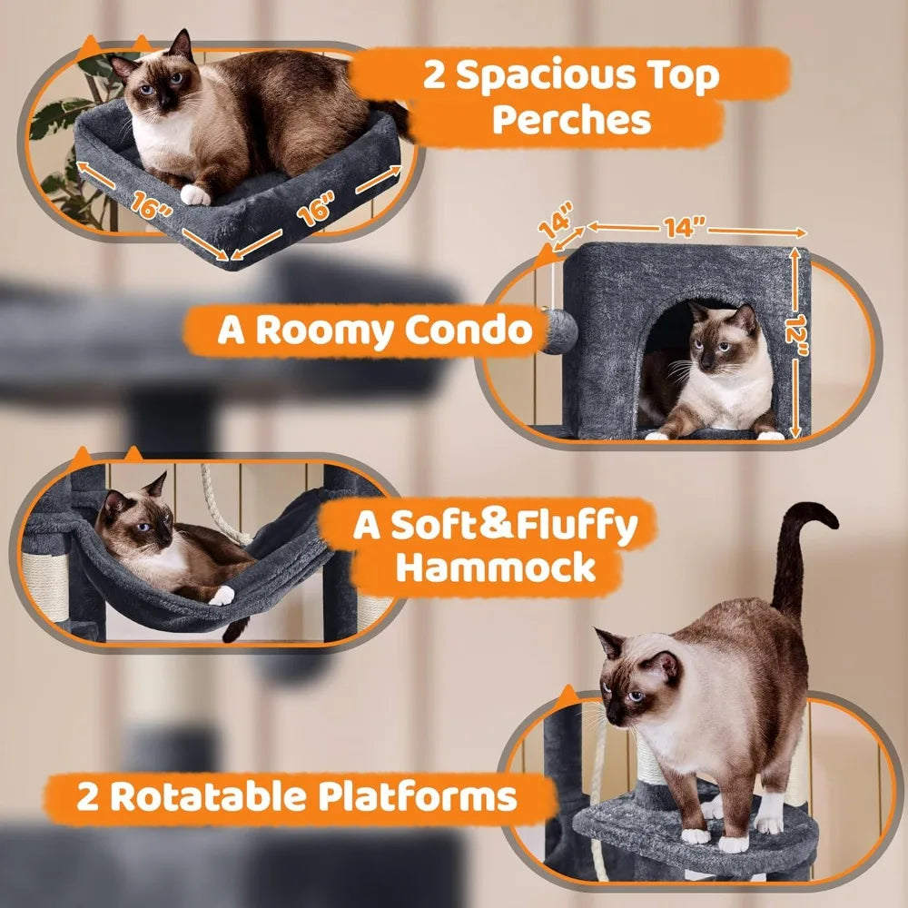 Cat Tree Large Cat Tower with Scratching Posts, Pet Play House Climber Activity Center with Condo and Anti-Dump Device