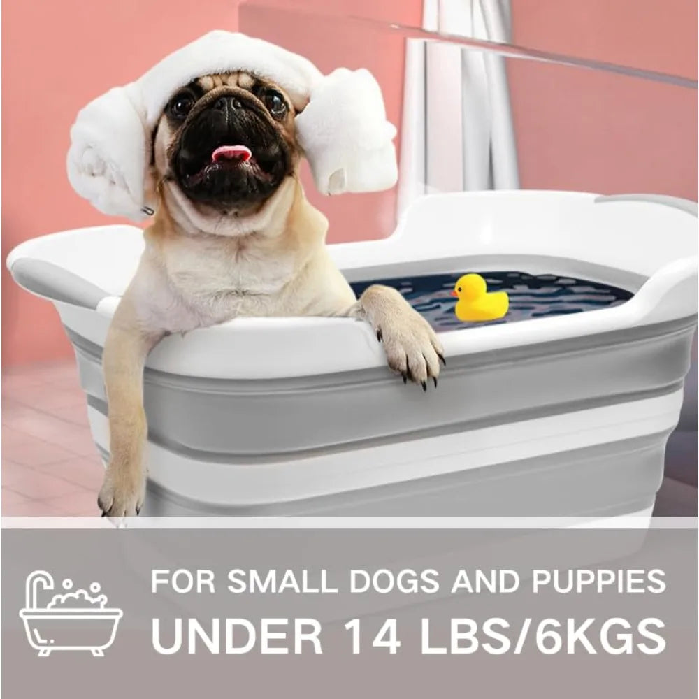 Pet Bathtub with Water Drain Plug, Foldable Bathtub for Puppy Small Dogs Cats, Portable & Space Saving Design,