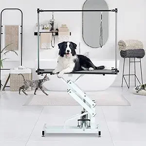 49.6” Pet Dog Grooming Table Adjustable Professional Trimming Table with Arms,Noose for Large Cat Shower Table, Maximum Capacity