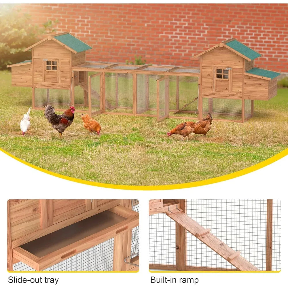 Outdoor Chicken Coop for 4-8 Chickens Wooden Hen Rabbit House Poultry Pet Hutch Run Cage w/Waterproof Asphalt Roof, Ramp, Nestin