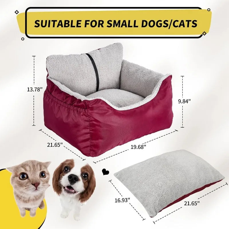 Dog Car Seat for Small Dogs, Fully Detachable and Washable Cat Carseats Under 25 lbs, Soft Pet Booster Seats with St