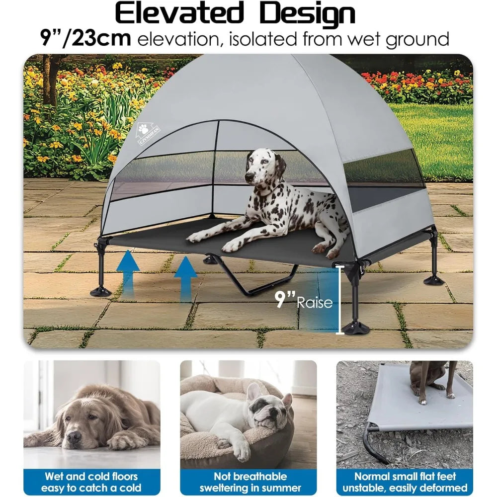 Elevated Dog Bed with Upgraded Canopy, Raised Outdoor Dog Tent with Powerful Anti-Slip Feet