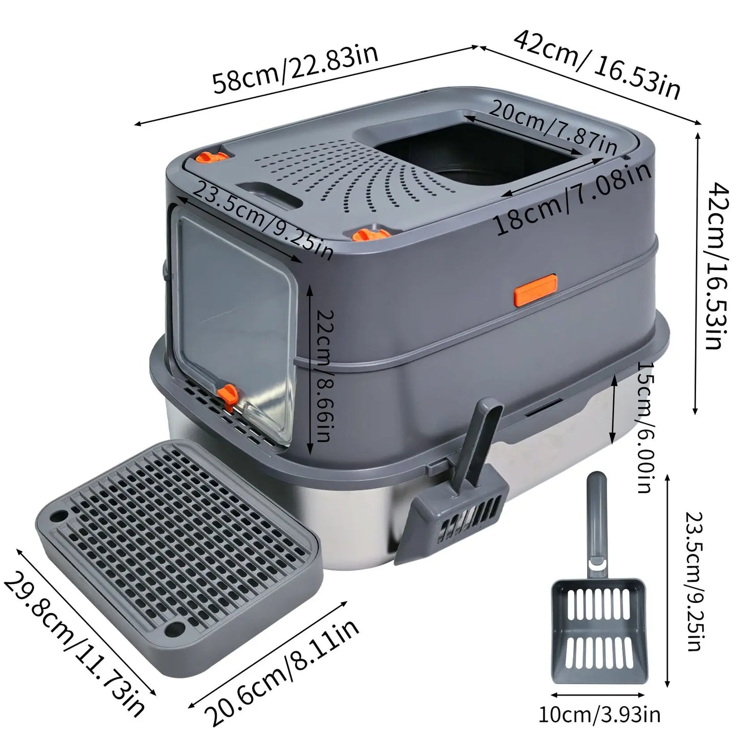 4-Style Stainless Steel Cat Litter Box with Lid Large Kitty Litter Box Enclosed with High Sided Enclosure Scoop Non-Sticky