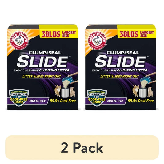 (2 or 1 pack) ARM & HAMMER Clump & Seal SLIDE Cat Litter, Easy Clean-up Multi-Cat Clumping Litter, 38 lbs