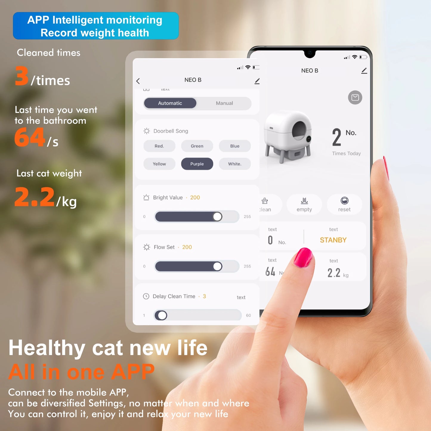 Automatic Smart Cat Litter Box, Large Capacity Self-Cleaning Litter Box with Infrared/Gravity/Ambient Light Function