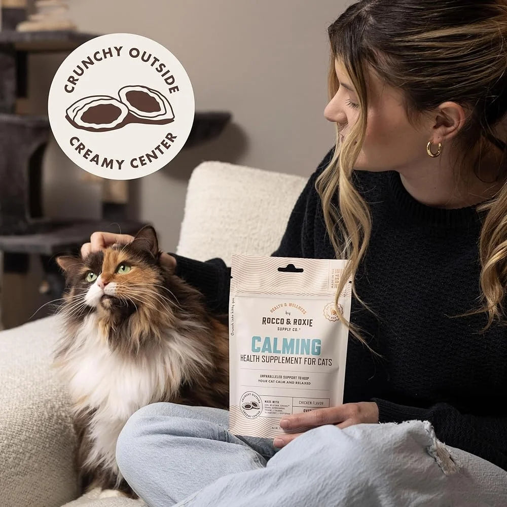 Cat Calming Treats with Melatonin Stress Relief and Relaxation Chewy Chicken Flavored Chews Grooming Travel Vet Visits Sleep Aid