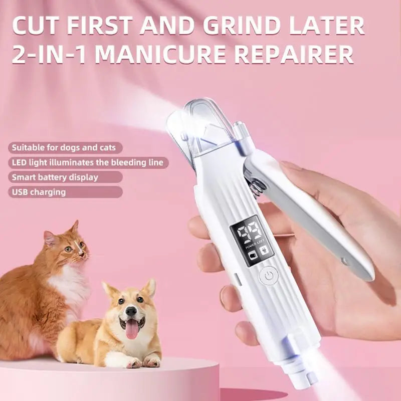 Pet Paws Trimmer Electric Rechargeable Dog Nail Trimmer With LED Light Ergonomic Pet Paws Grooming Tool Quiet File Toenail