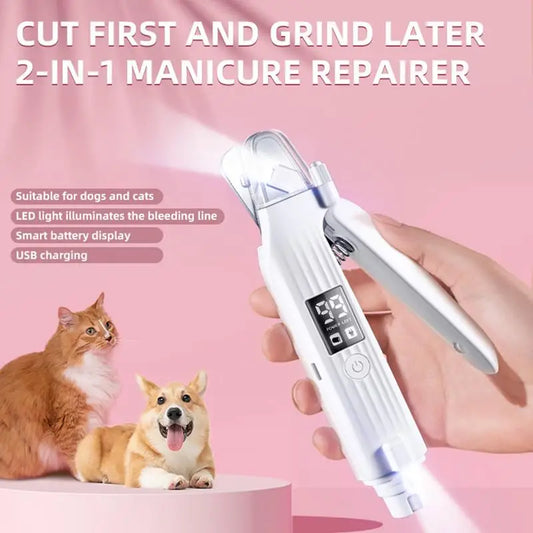 Pet Paws Trimmer Electric Rechargeable Dog Nail Trimmer With LED Light Ergonomic Pet Paws Grooming Tool Quiet File Toenail