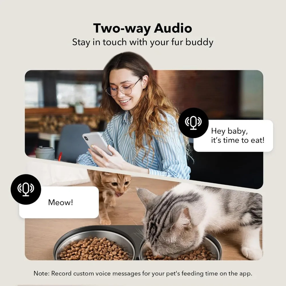 Automatic Cat Feeder with Camera for Two Cats,1080P HD Video with Night Vision, 5G WiFi Pet Feeder with 2-Way Audio,Sound Alerts