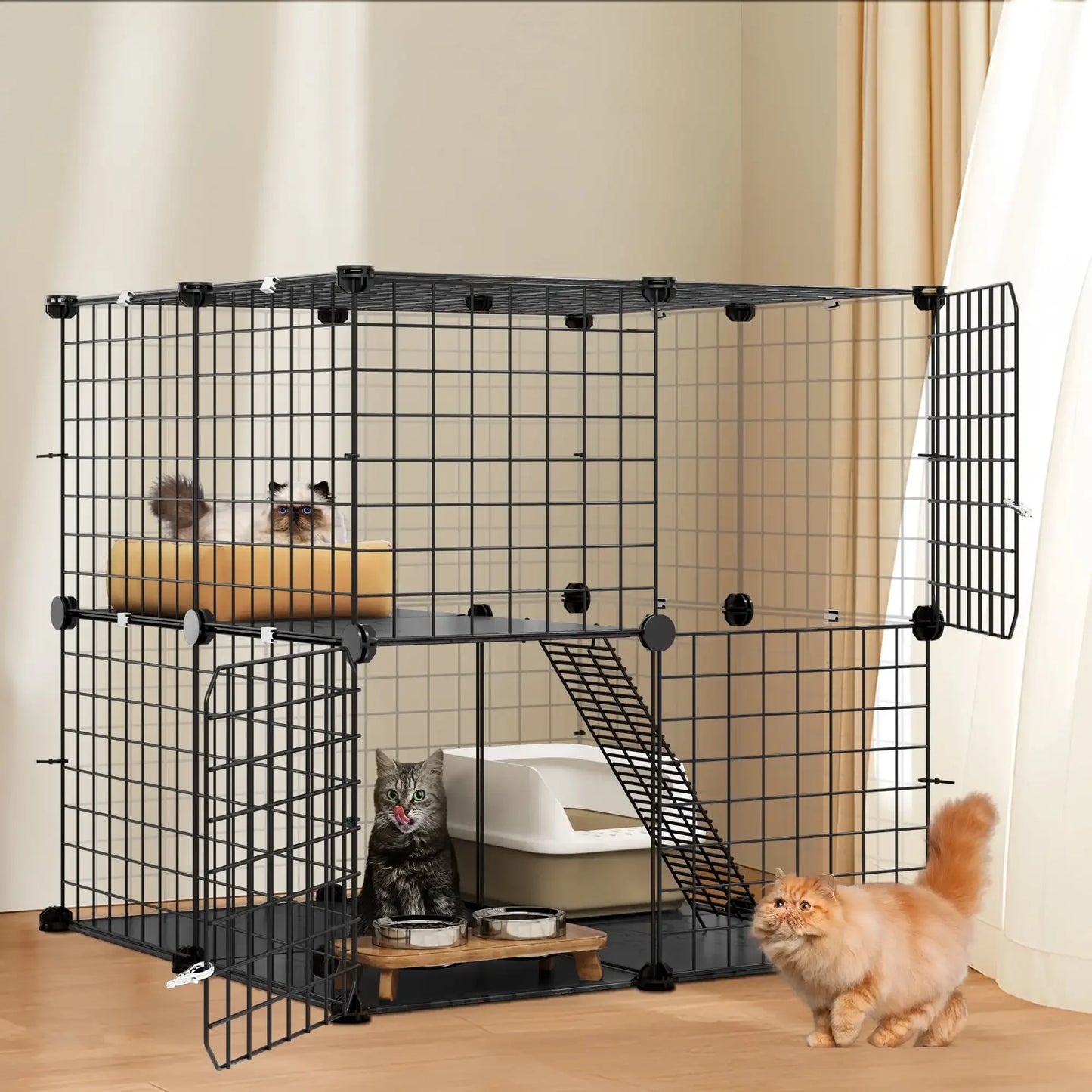 2-Tier Cat Cage,Indoor Pet Cage,DIY Pet Playpen Metal Kennel for 1-2 Cats, Ferrets, Chinchillas, Kittens,Travel and Camping