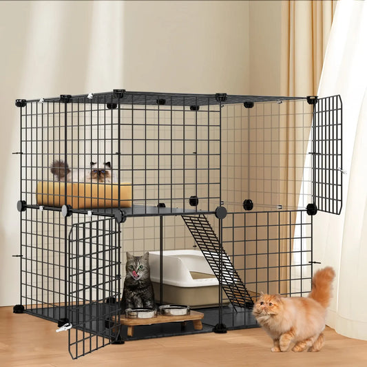 2-Tier Cat Cage,Indoor Pet Cage,DIY Pet Playpen Metal Kennel for 1-2 Cats, Ferrets, Chinchillas, Kittens,Travel and Camping
